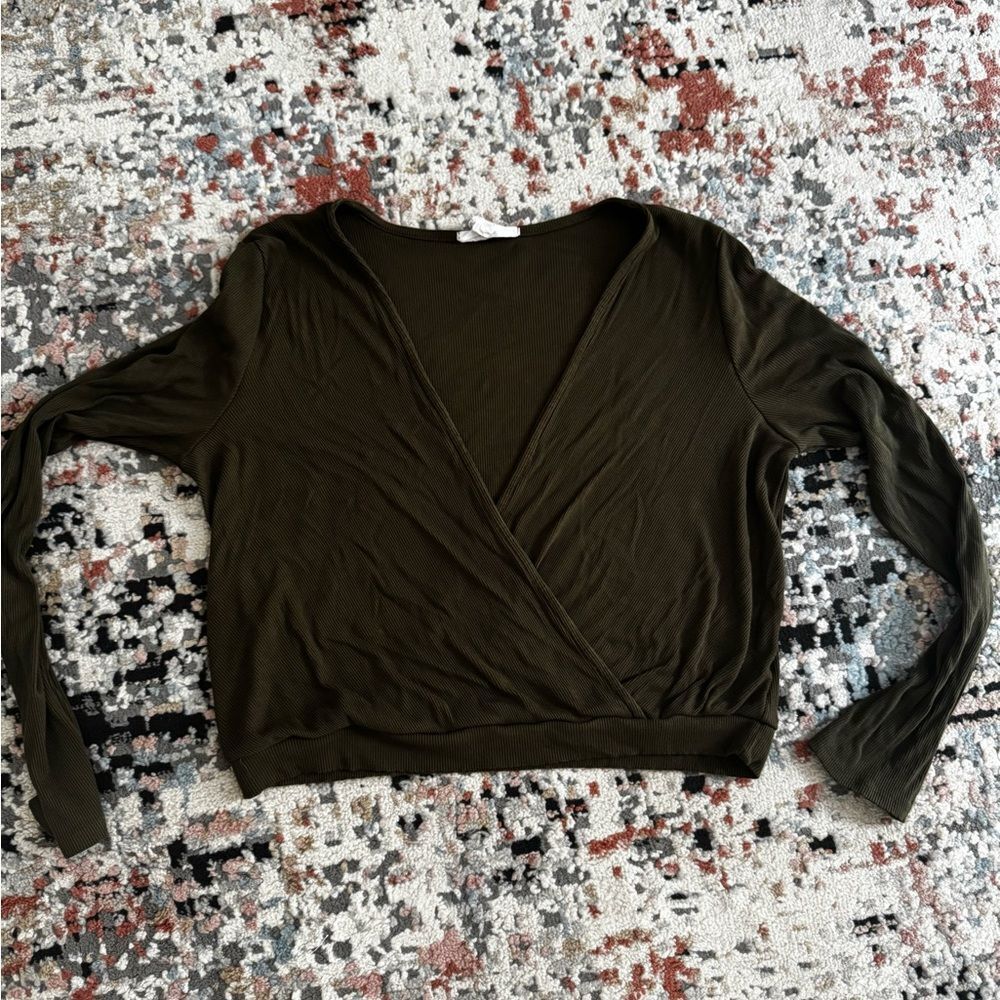 Sadie & Sage Olive Long Sleeve Wrap Crop Blouse